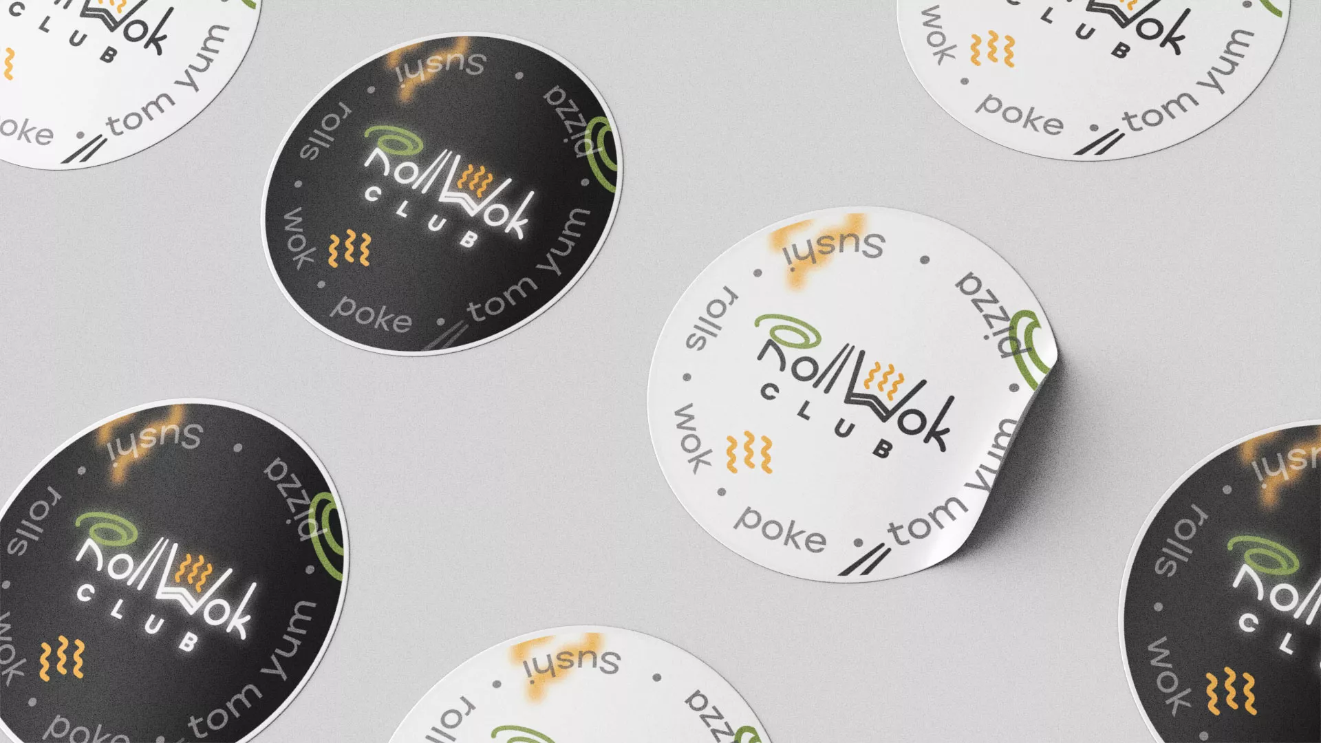 Разработка наклеек для суши-бара «Roll Wok Club» в Тереке